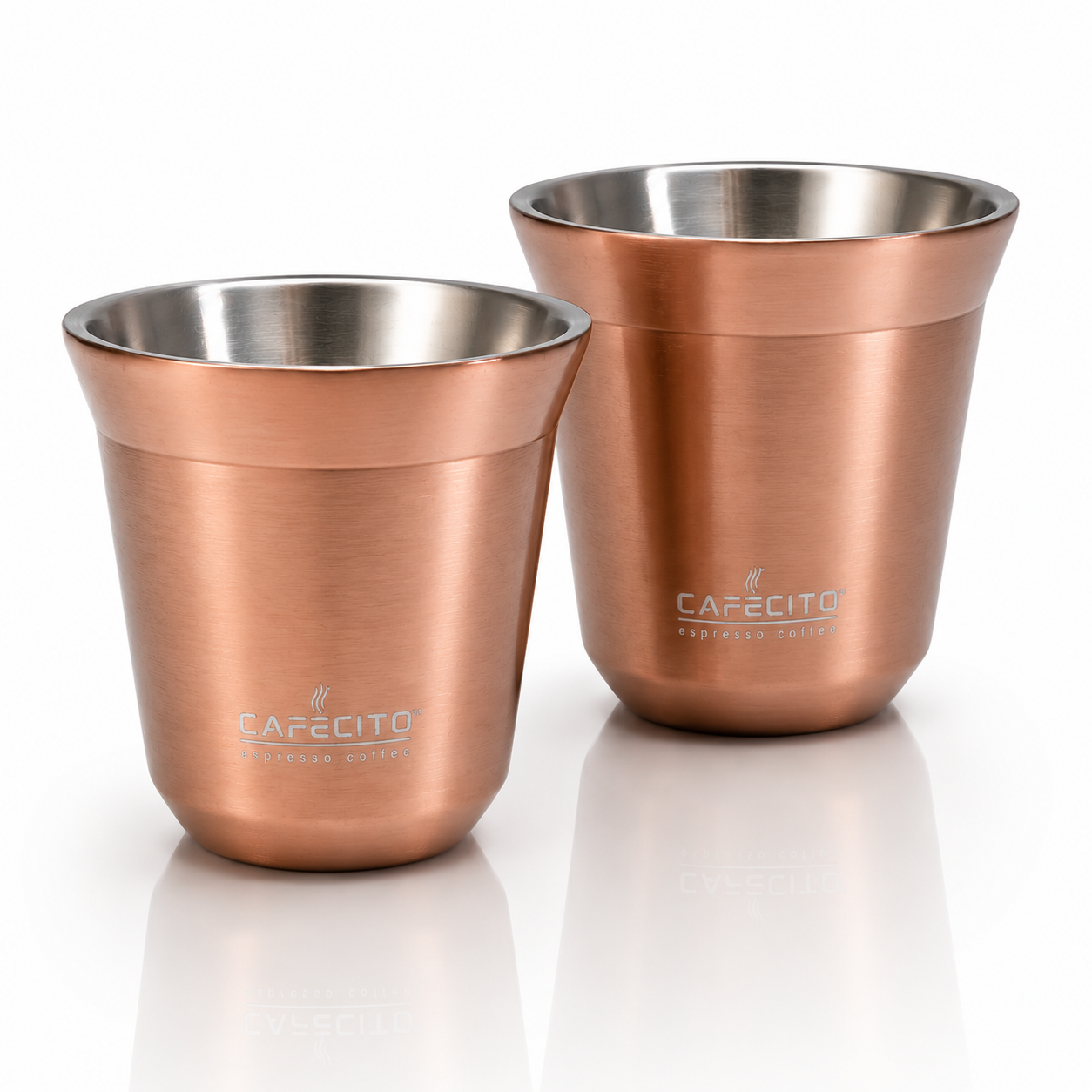 CAFECITO® Double Wall Stainless Steel Espresso Cups – Set of 2 – Insulated Stainless Steel Demitasse Cups for Cafecito & Espresso – Available in Matte Black, White, Gold & Rose Gold
