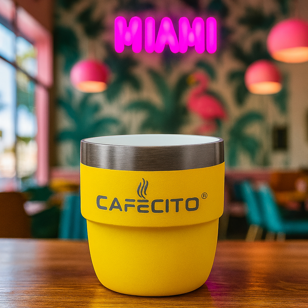 CAFECITO® 4 oz Stackable Espresso Cups – Set of 2 – Miami Yellow – Vacuum Insulated Stainless Steel Double Wall Cups for Espresso, Cortadito & Cafecito – Giftable and Stackable Design