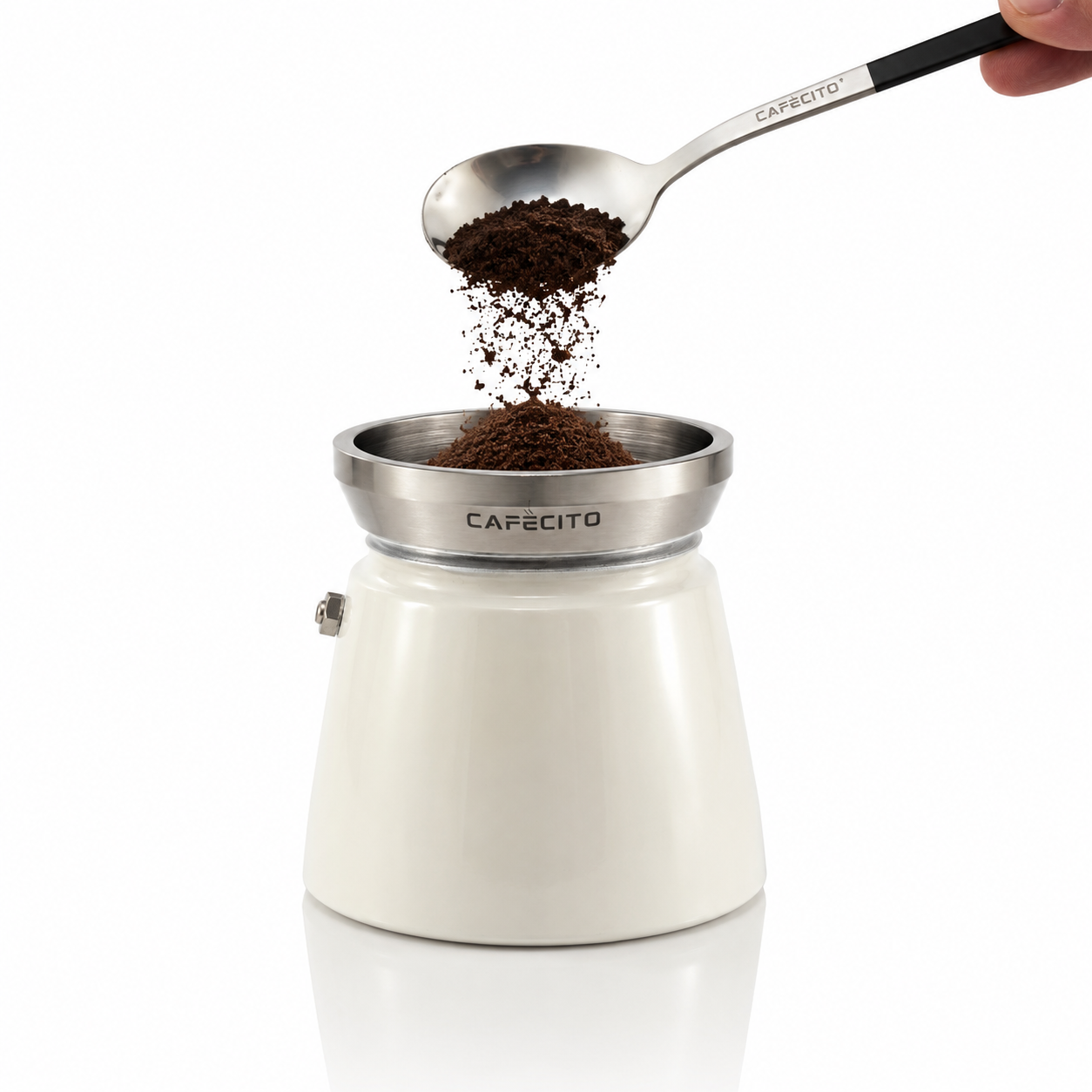 CAFECITO® Dosing Funnel for Moka Pot – Custom-Fit 304 Stainless Steel Coffee Dosing Tool for CAFECITO® 6-Cup Moka Pot, Heavy 168g Anti-Spill Funnel