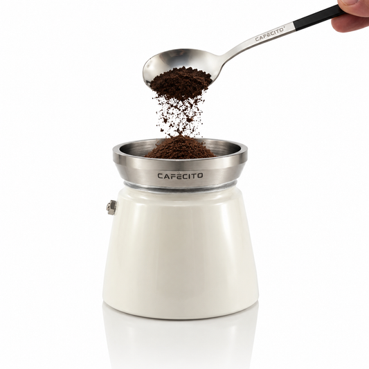 CAFECITO® Dosing Funnel for Moka Pot – Custom-Fit 304 Stainless Steel Coffee Dosing Tool for CAFECITO® 6-Cup Moka Pot, Heavy 168g Anti-Spill Funnel