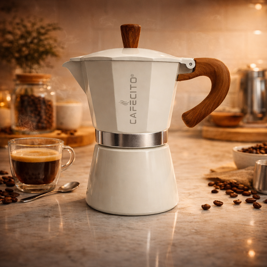 CAFECITO® 6-Cup Moka Pot — Crema Edition with Anti-Splash Valve