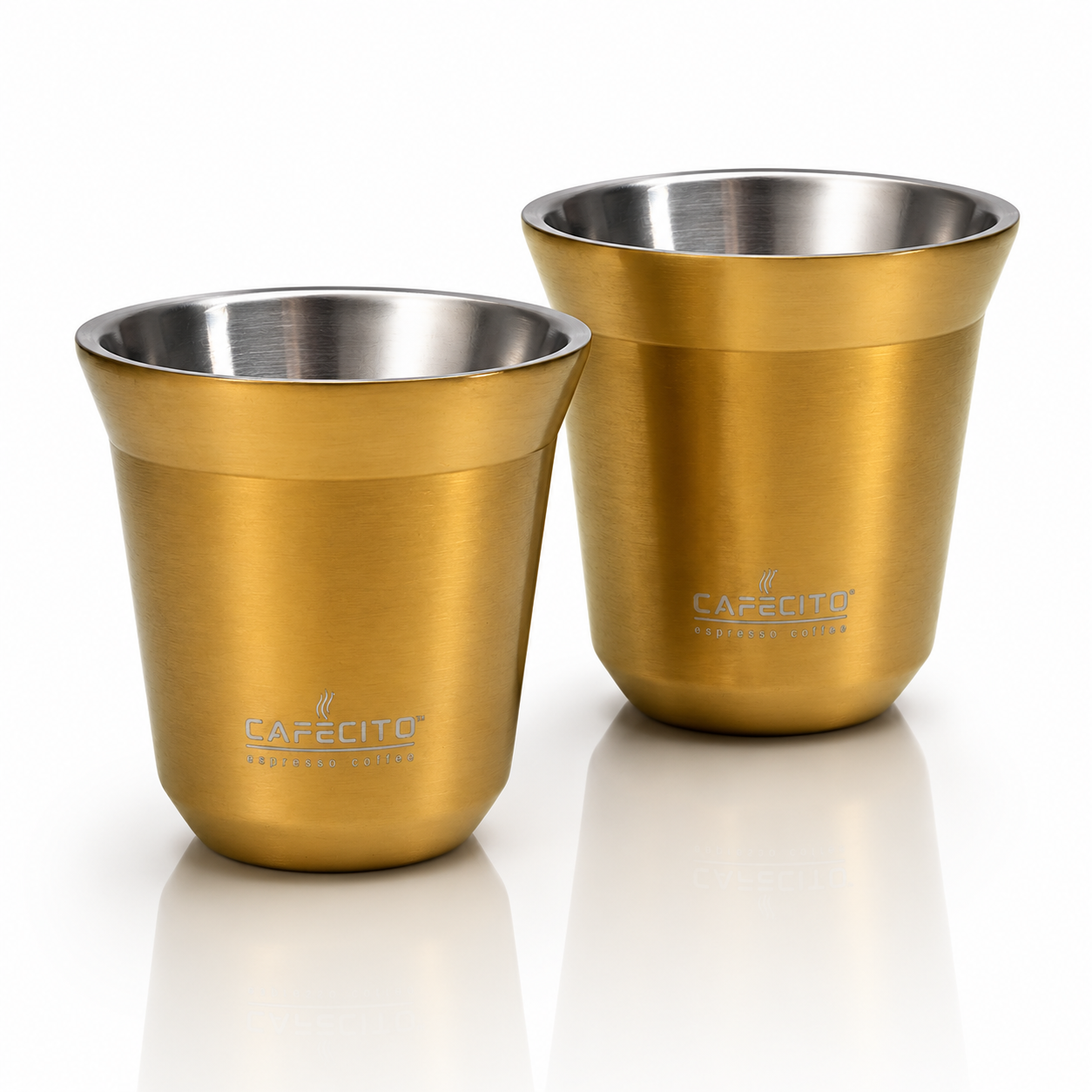 CAFECITO® Double Wall Stainless Steel Espresso Cups – Set of 2 – Insulated Stainless Steel Demitasse Cups for Cafecito & Espresso – Available in Matte Black, White, Gold & Rose Gold