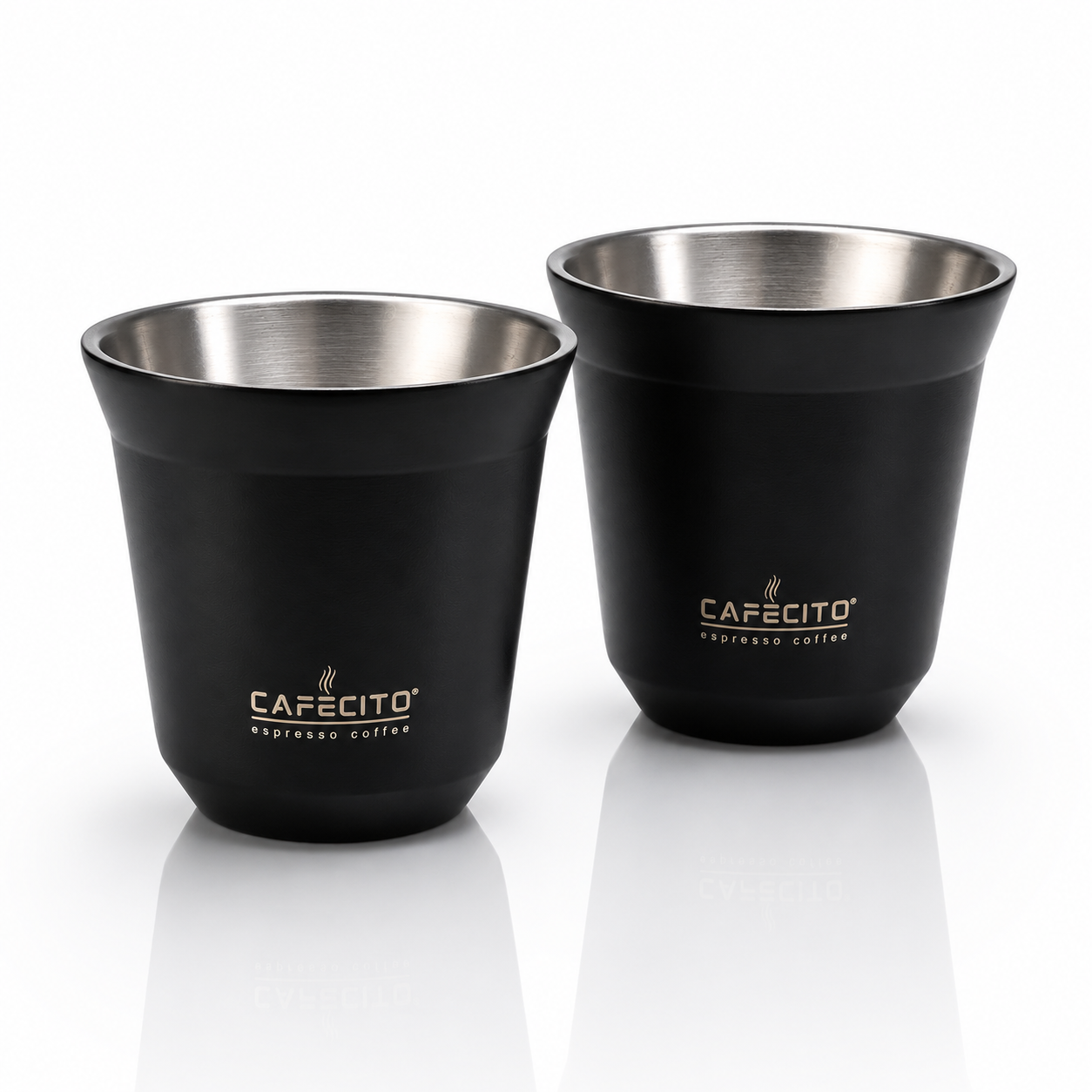 CAFECITO® Double Wall Stainless Steel Espresso Cups – Set of 2 – Insulated Stainless Steel Demitasse Cups for Cafecito & Espresso – Available in Matte Black, White, Gold & Rose Gold