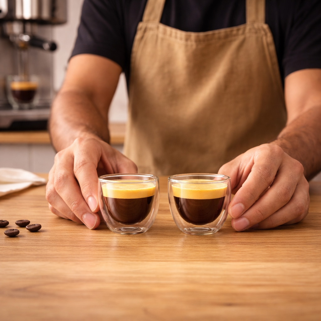 CAFECITO® Double Wall Espresso Glass Cups – 80 ml (2.7 oz) Set of 2 – Borosilicate Insulated Demitasse Glasses for Espresso, Cortadito and Café Colao
