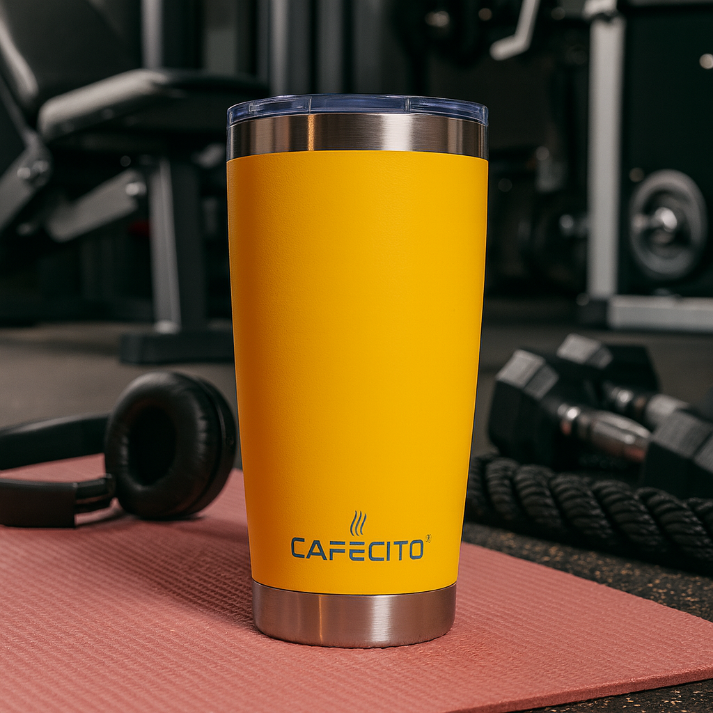 CAFECITO® 20 oz Stainless Steel Vacuum Insulated Tumbler with Slider Lid – Double Wall Travel Mug for Hot and Cold Drinks – BPA-Free, No-Sweat Design – Cup Holder Friendly – Miami Yellow