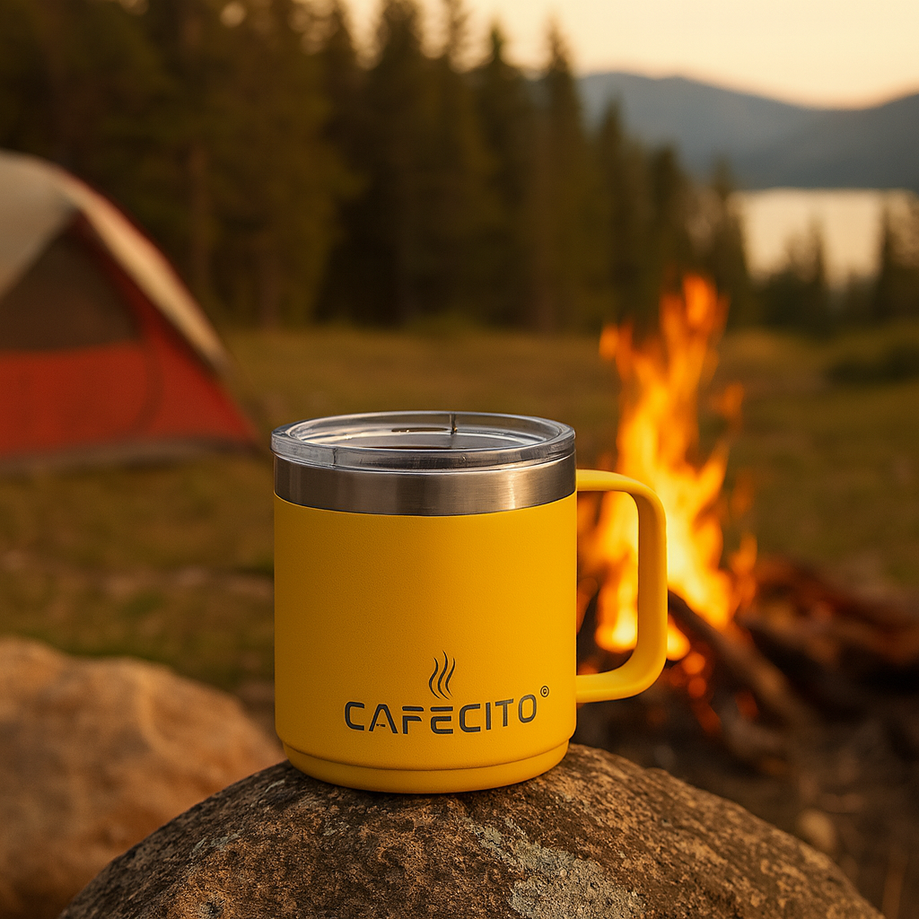 CAFECITO® 12 oz Stackable Mug – Miami Yellow – Vacuum Insulated Stainless Steel Coffee Mug with Sliding Lid – Double Wall, No-Sweat, Durable and Dishwasher Safe