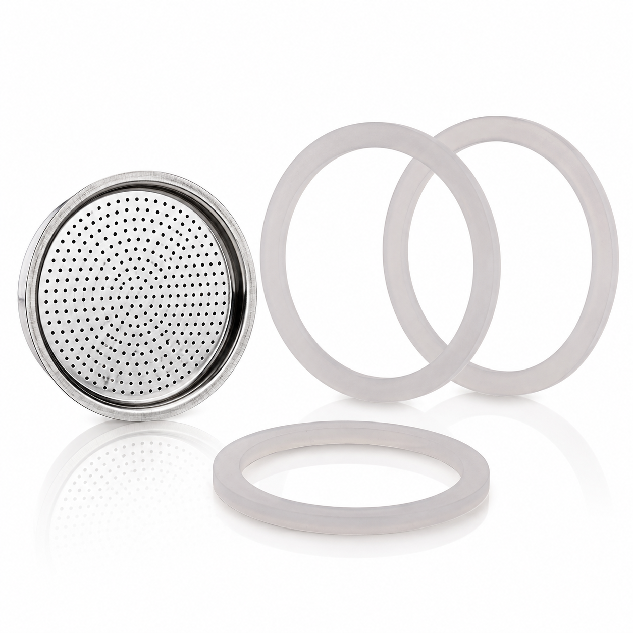 CAFECITO® Replacement Silicone Gasket & Stainless Steel Filter Set for 6-Cup Moka Pot | 3 Food-Grade Silicone Seals and 1 Filter Screen