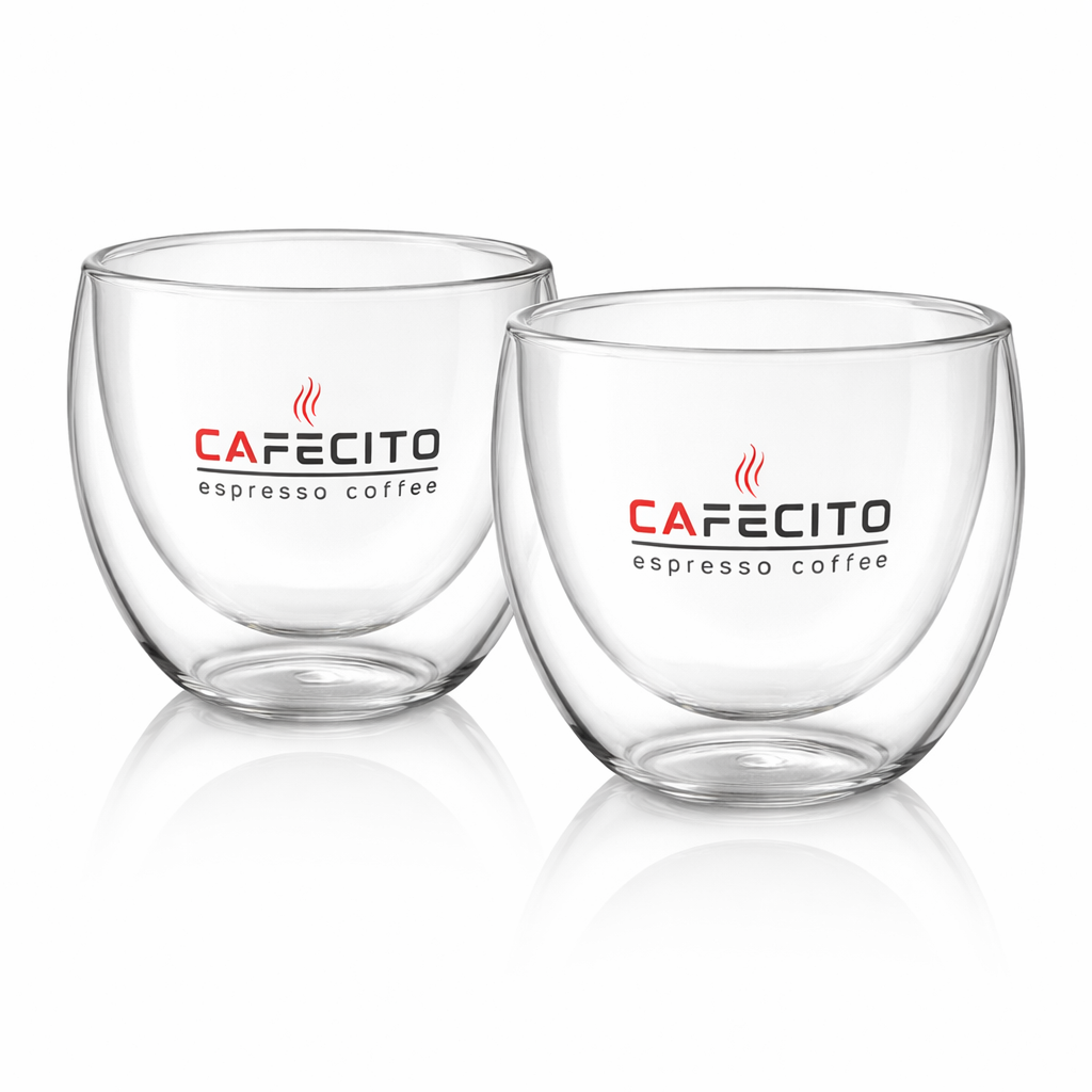 CAFECITO® Double Wall Espresso Glass Cups – 80 ml (2.7 oz) Set of 2 – Borosilicate Insulated Demitasse Glasses for Espresso, Cortadito and Café Colao