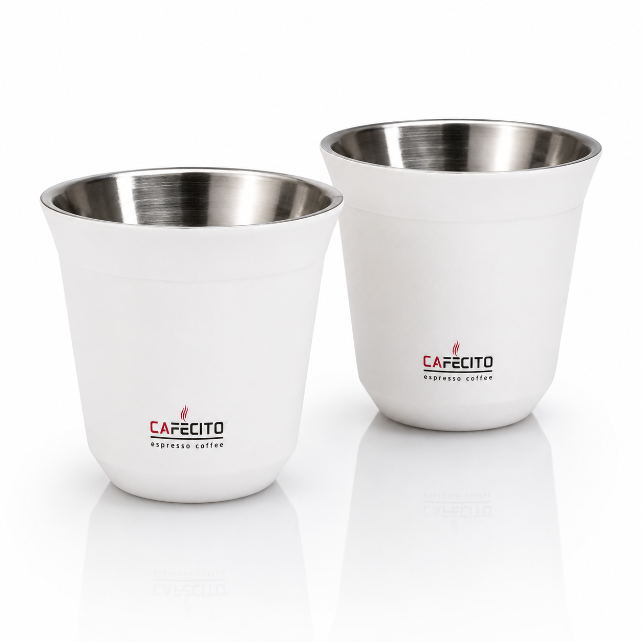CAFECITO® Double Wall Stainless Steel Espresso Cups – Set of 2 – Insulated Stainless Steel Demitasse Cups for Cafecito & Espresso – Available in Matte Black, White, Gold & Rose Gold