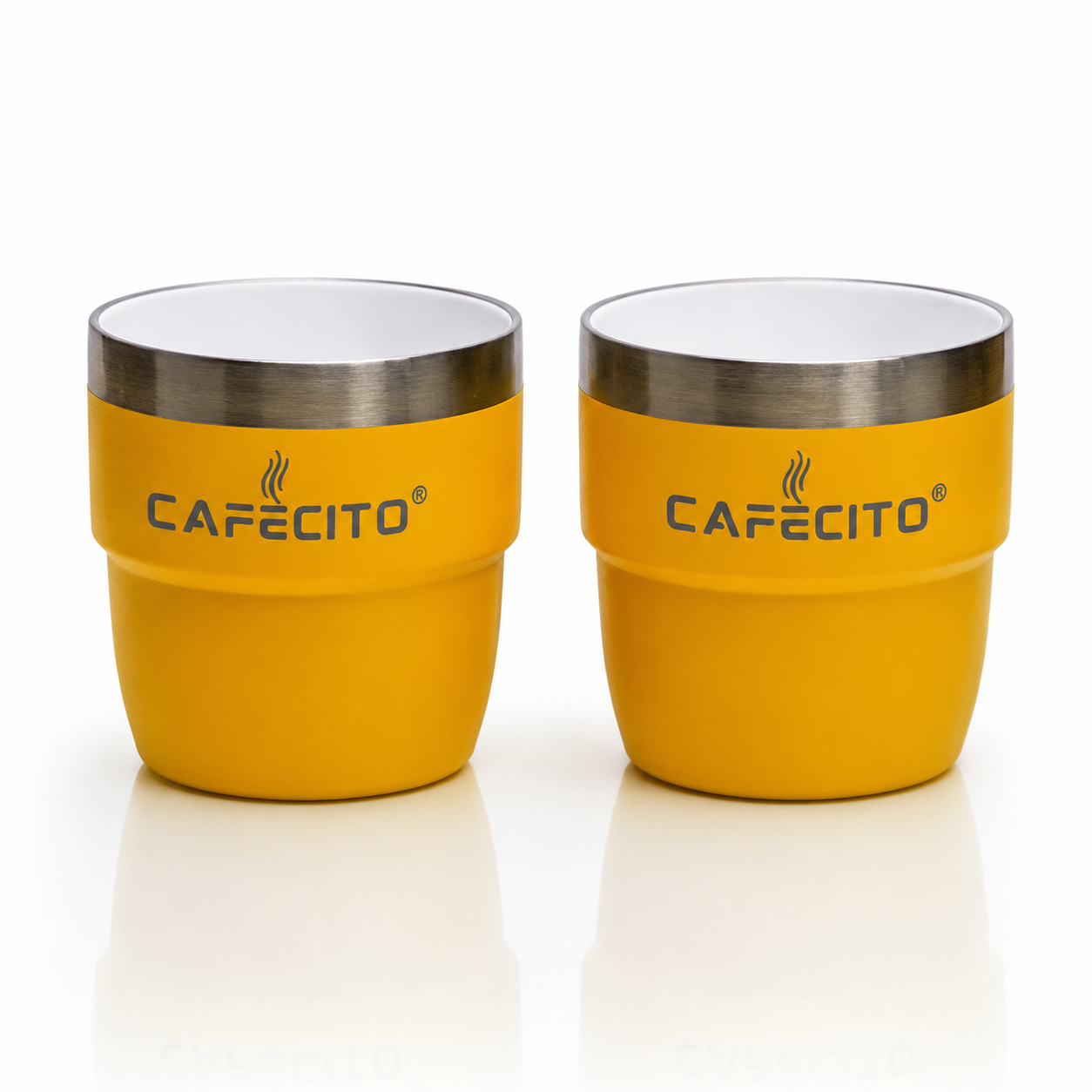 CAFECITO® 4 oz Stackable Espresso Cups – Set of 2 – Miami Yellow – Vacuum Insulated Stainless Steel Double Wall Cups for Espresso, Cortadito & Cafecito – Giftable and Stackable Design