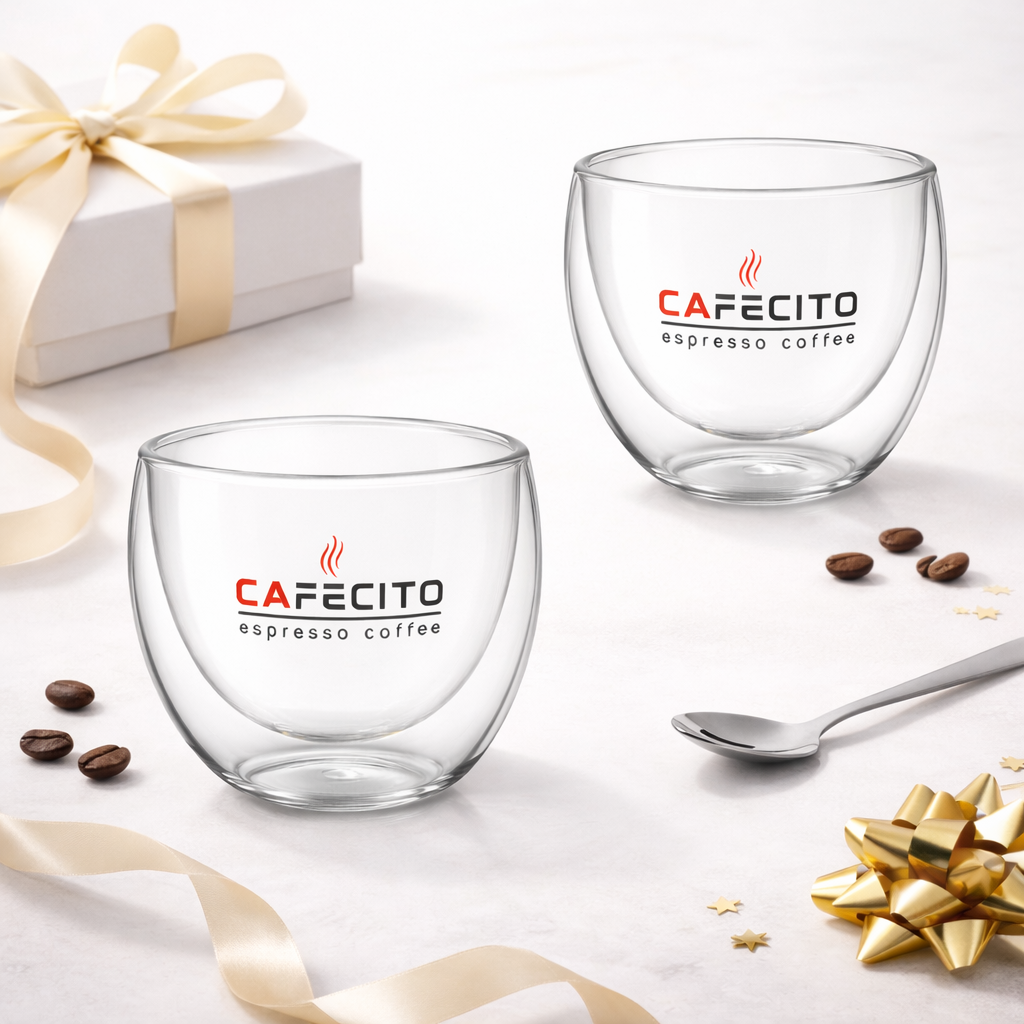 CAFECITO® Double Wall Espresso Glass Cups – 80 ml (2.7 oz) Set of 2 – Borosilicate Insulated Demitasse Glasses for Espresso, Cortadito and Café Colao