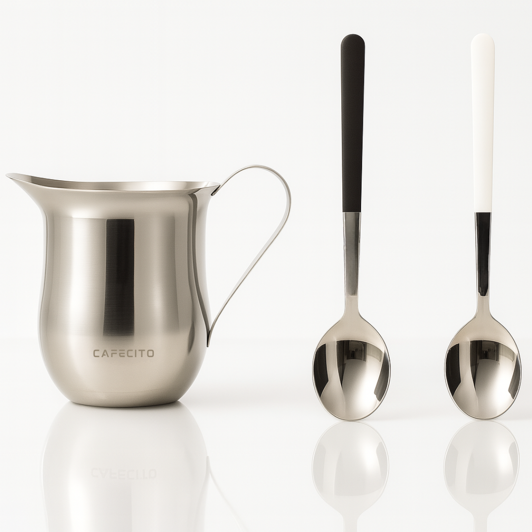 CAFECITO® Espumita Ritual Set — Crema Pitcher & Whisking Spoons for Authentic Cafecito Preparation
